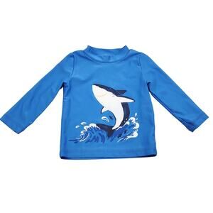 Carter's Just One You Blue Long Sleeve Shark Printed Swim Top Baby Boys 12 mth